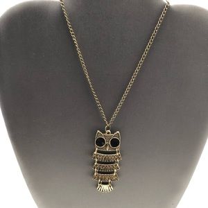 Retro vintage bronze owl sweater pendant w/chain